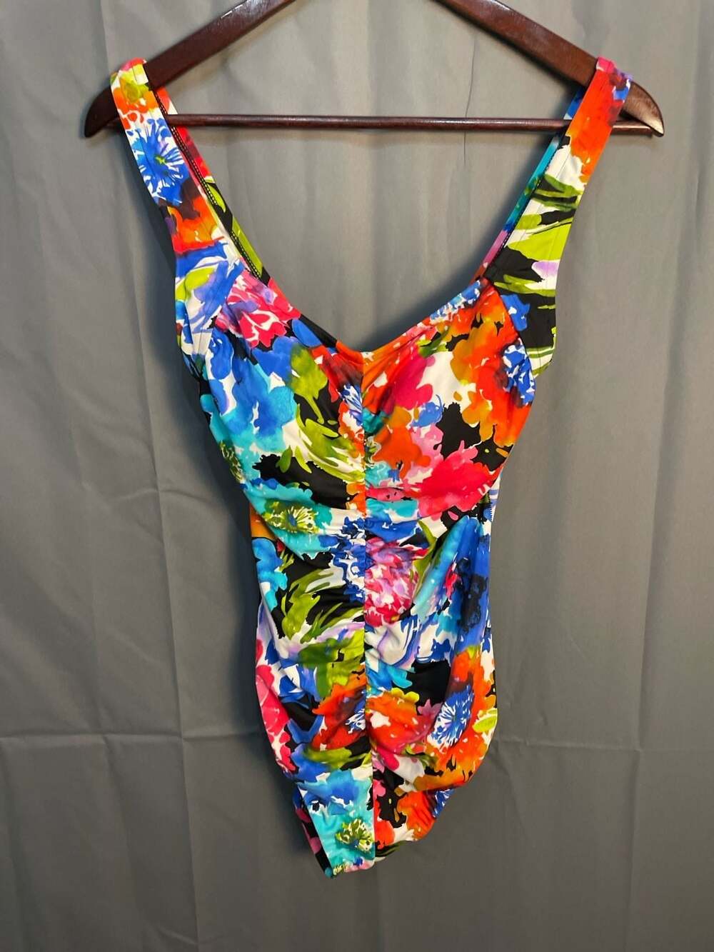Azul Floral Print Ruched One-Piece Swimsuit Size 14